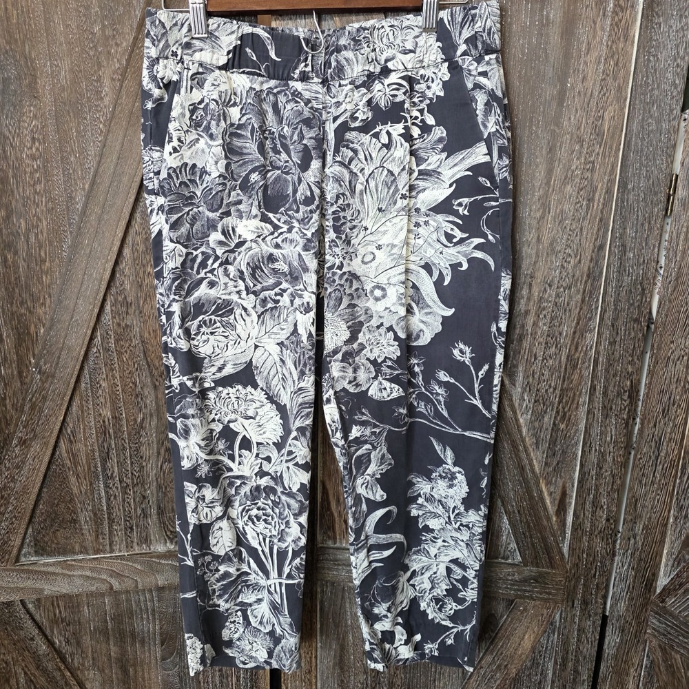 Ann Taylor Loft Pants Women's Size SP Petite Grey & White Floral Cropped